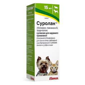 Elanco Суролан капли для лечения отитов у собак и кошек 15 мл