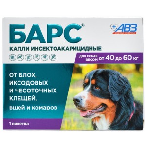 Капли Барс для собак от 40 до 60 кг  от блох и клещей, 1 пипетка