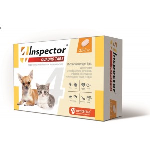 Таблетки Inspector Quadro для кошек и собак от блох и клещей весом 0,5-2кг