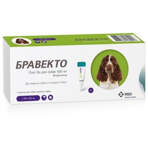 Intervet Бравекто капли спот-он от блох и клещей для собак 10 - 20 кг 500 мг