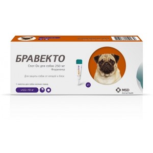  Intervet Бравекто капли спот-он от блох и клещей для собак 4,5-10 кг 250 мг
