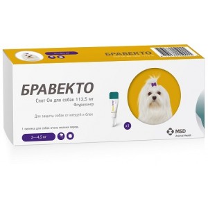 Intervet Бравекто капли спот-он от блох и клещей для собак 2- 4,5 кг 112.5 мг