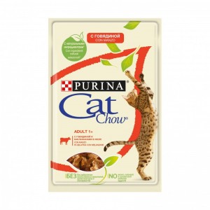 Консервы для кошек старше 1 года Purina Cat Chow Adult 1+, говядина и баклажаны в желе, пауч, 85 г