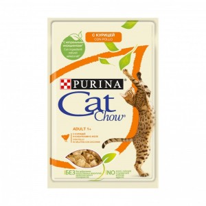 Консервы для кошек старше 1 года Purina Cat Chow Adult 1+, курица и кабачки в желе, пауч, 85 г
