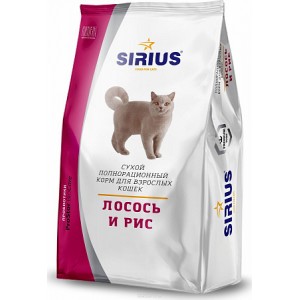 Sirius сухой корм для кошек, лосось и рис, 10кг