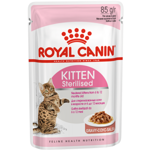 Упаковка из 12 шт Royal Canin Kitten Sterilised мелкие кусочки в соусе, для стерилизованных котят от 6 до 12 месяцев, 85г