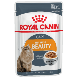 Упаковка из 12 шт Royal Canin Intense Beauty в соусе для взрослых кошек с чувствительной кожей или проблемной шерстью, в возрасте от 1 года до 7 лет. 85г