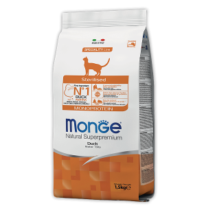 Monge Cat корм для стерилизованных кошек с уткой, 1,5кг