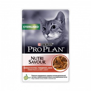 Консервы Purina Pro Plan для стерилизованных кошек и кастрированных котов, говядина, пауч, 85 г