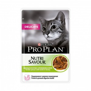 Консервы Purina Pro Plan Delicate для кошек с чувствительным пищеварением, ягнёнок, пауч, 85 г