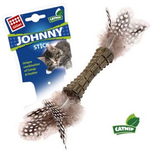 GiGwi Игрушка для кошек Johnny Stick прессованная мята перья с двух сторон