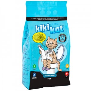 Бентонитовый наполнитель для кошачьего туалета "KikiKat" супер-белый комкующийся "Активированный уголь" 10 л (8,7кг)