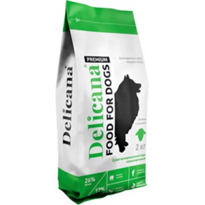 Сухой полнорационный корм для собак средних пород Delicana ягнёнок с рисом, 2кг