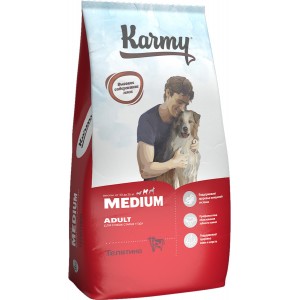 Сухой корм Karmy MEDIUM ADULT - Телятина. Корм для взрослых собак средних пород в возрасте до 1 года. вес: 14 кг