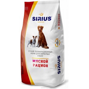 Sirius сухой корм для взрослых собак Мясной рацион, 15кг