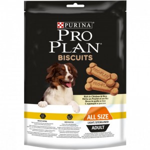 Лакомство Purina Pro Plan Biscuits для склонных к избыточному весу или стерилизованных собак, с курицей и рисом, пакет, 400 г