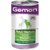 Консервы Gemon для собак средних пород, кусочки ягненка с рисом 1250г