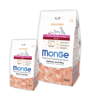Monge Dog Extra Small Adult Salmone корм для взрослых собак миниатюрных пород (меньше 2 кг) с лосось и рис