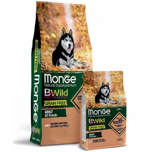 Monge Dog GRAIN FREE беззерновой корм для собак всех пород лосось с горохом, 12кг