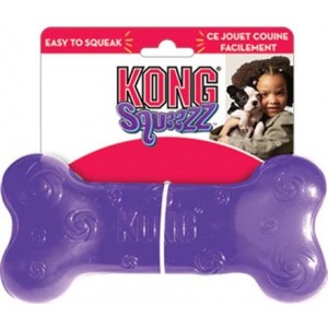 Kong игрушка для собак Сквиз Косточка  15 см средняя резиновая с пищалкой